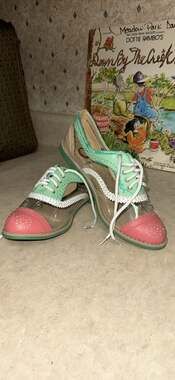 Red Circle Vintage Style Clear Vinyl Cutout Broogue Oxfords in Mint and Pink